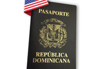 Pasaporte Dominicano y Bandera Estados Unidos